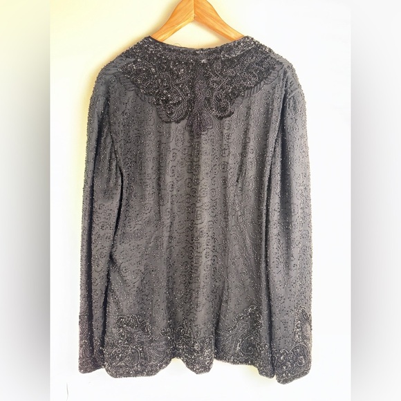 Niteline Della Roufogali Beaded Black Jacket 100% Silk Evening Wear Size XL - Picture 2 of 12